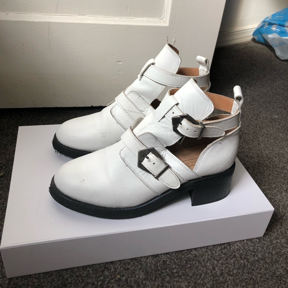 Topshop White Buckle Booties